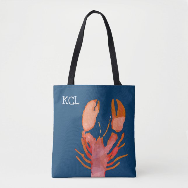 Tote Bag Aquarelle Monogramme de homard Nautique (Devant)