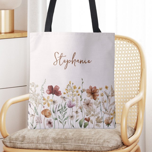 Tote Bag Aquarelle monogramme Fleur sauvage Joli Floral (In situ)