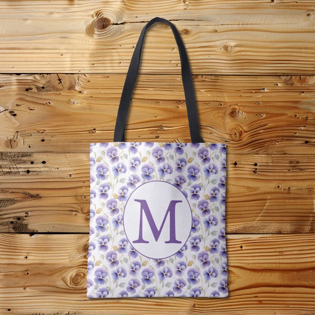 Tote Bag Aquarelle Motif de fleurs violettes de monogramme (Créateur téléchargé)