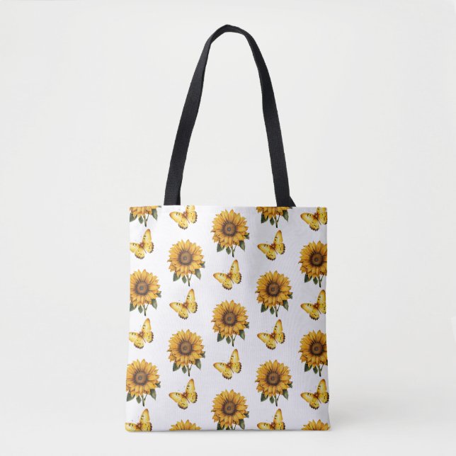 Tote Bag Aquarelle Motif de tournesol à papillon jaune (Devant)