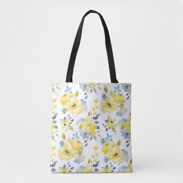 Tote Bag Aquarelle Motif Floral Jaune (Devant)