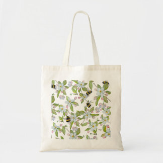 Tote Bag Aquarelle motif jardin fleurit et bourdons