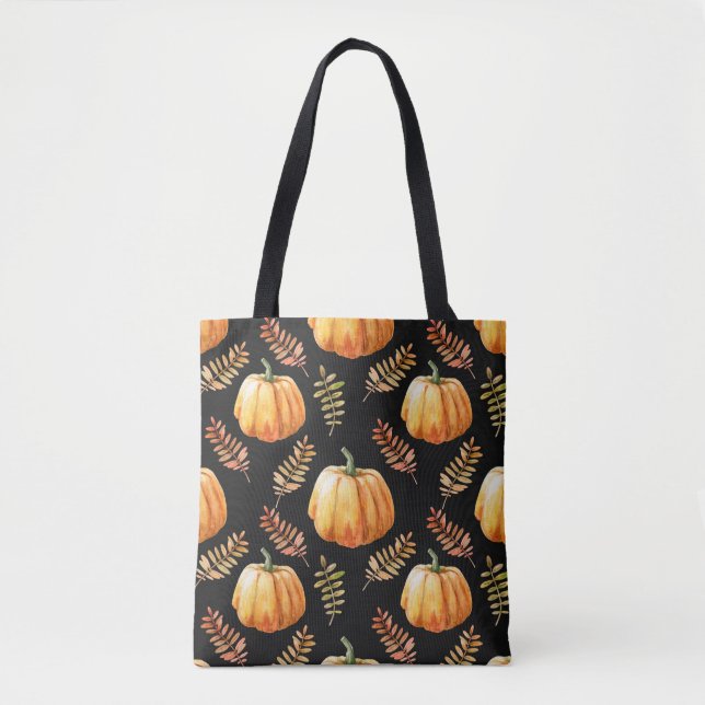 Tote Bag Aquarelle motif transparent avec citrouille (Devant)