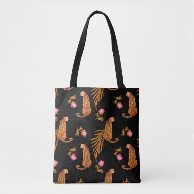 Tote Bag Aquarelle motif transparent avec guépards (Devant)