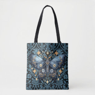 Tote Bag Aquarelle mystique Bleu et doré Night Moth