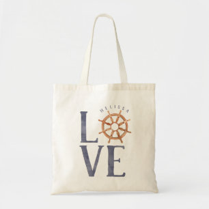 Tote Bag Aquarelle nautique Typographie + Roue du navire