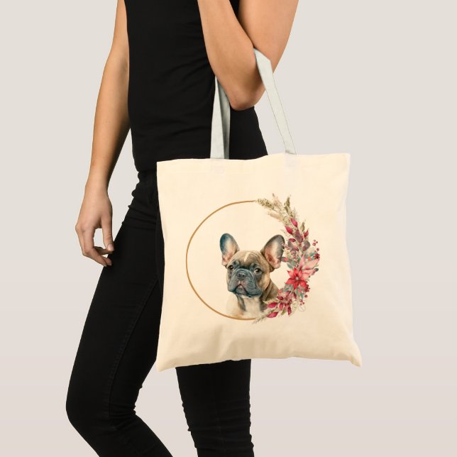 Tote Bag Aquarelle Noël Floral Chien Design (Devant (produit))