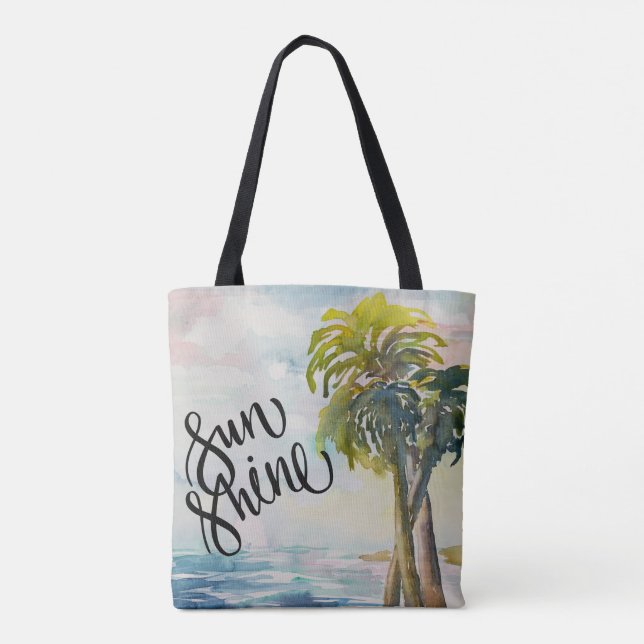 Tote Bag Aquarelle Océan tropical Palmiers Feuille (Dos)