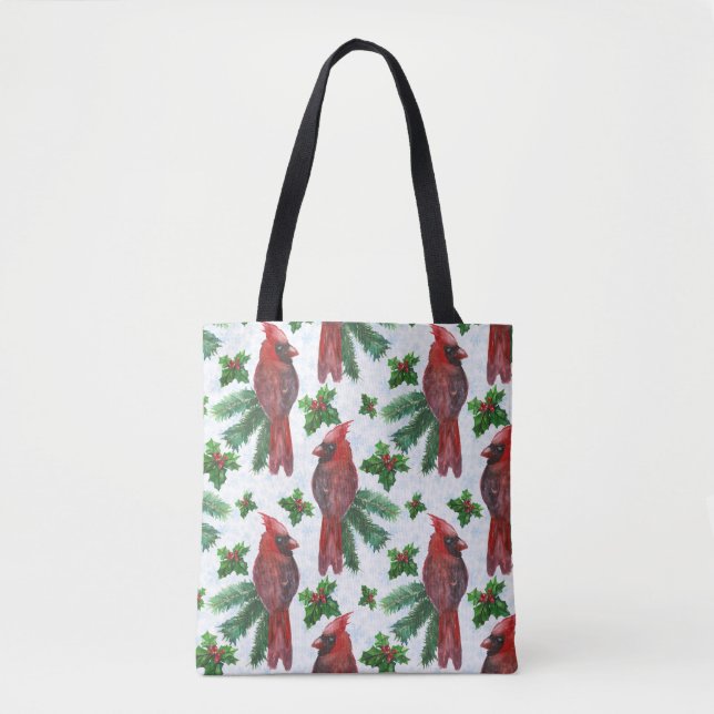 Tote Bag aquarelle Oiseau cardinal rouge (Devant)