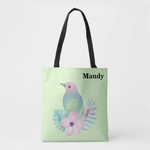 Tote Bag Aquarelle Oiseau et Fleur