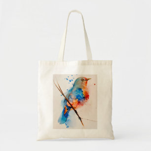 Tote Bag Aquarelle Oiseau Peinture Toile Mur Art Bleu Oisea
