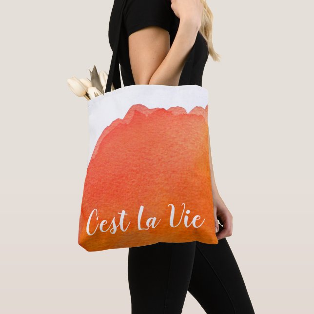 Tote Bag Aquarelle orange C'est La Vie (De près)