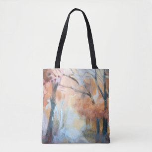 Tote Bag Aquarelle orange jaune brun gris arbres automne