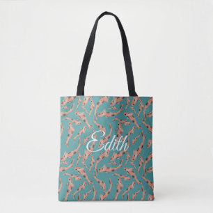 Tote Bag Aquarelle Orange Koi Fish Turquoise Personnalisé