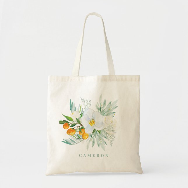 Tote Bag Aquarelle Orchidées blanches et Kumquats Bridesmai (Devant)