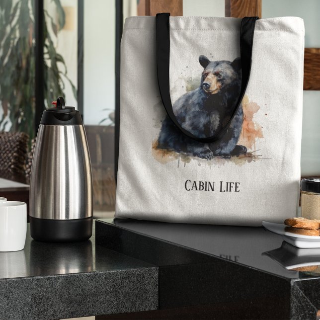 Tote Bag Aquarelle Ours Noir Bois Art, coutume (Créateur téléchargé)