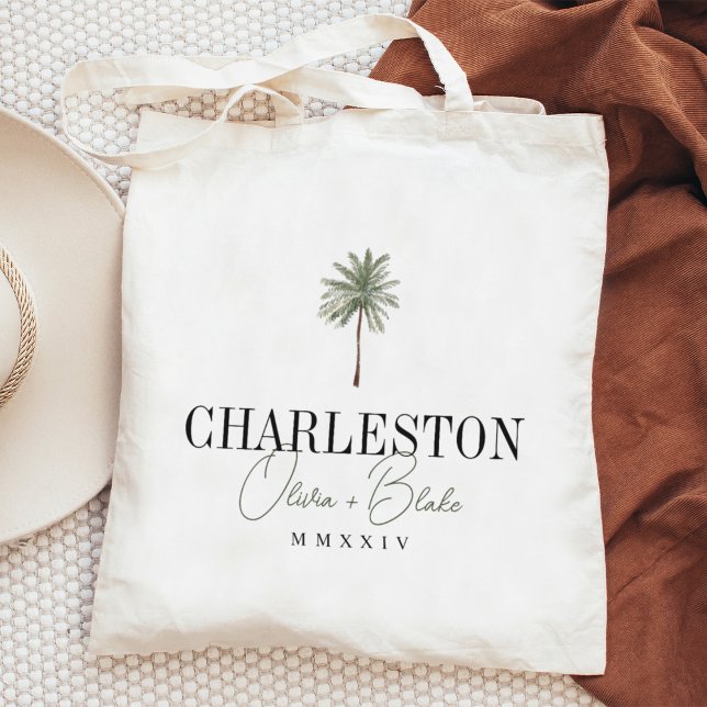 Tote Bag Aquarelle Palm Destination Mariage Bienvenue (Coastal palm tree wedding totes)