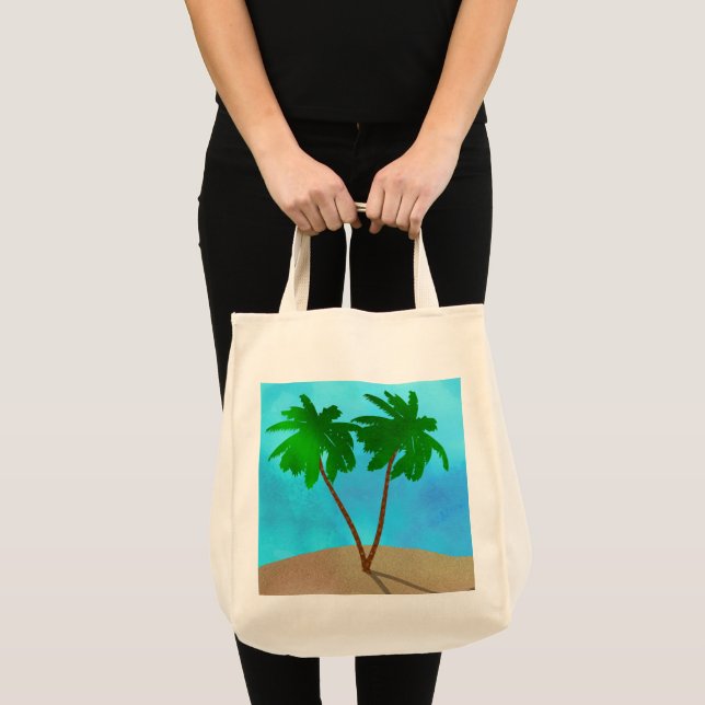 Tote Bag Aquarelle Palm Tree Beach Scene Collage (Devant (produit))