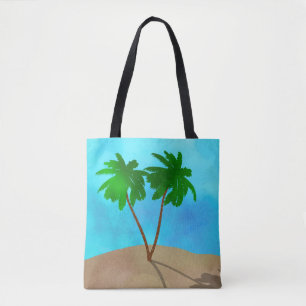 Tote Bag Aquarelle Palm Tree Beach Scene Collage