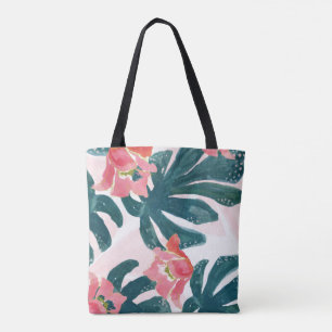 Tote Bag Aquarelle Palmier Tropical,Hibiscus Hawaïen