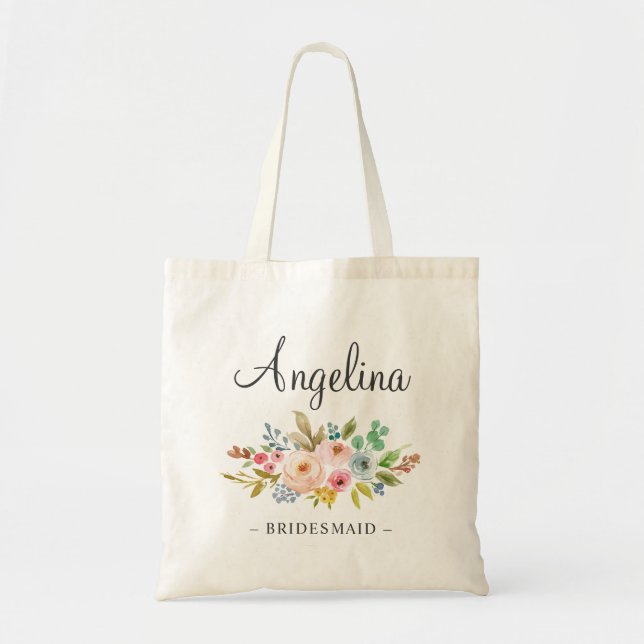 Tote Bag Aquarelle Pastel Floral Bridesmaid (Devant)