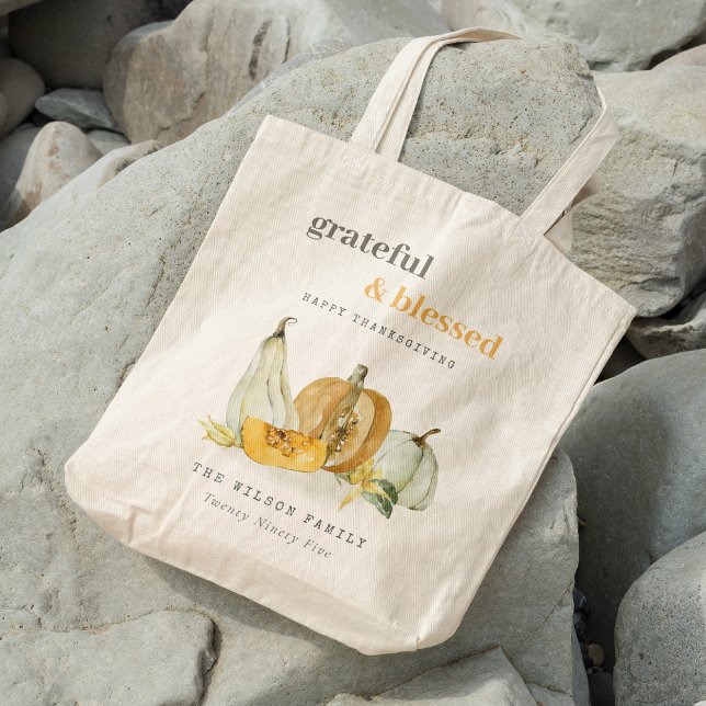 Tote Bag Aquarelle Pastel Soft Floral Citrouille Thanksgivi (Créateur téléchargé)