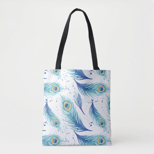Tote Bag Aquarelle Peacock Feathers (Devant)
