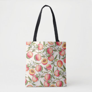 Tote Bag Aquarelle pêche, motif floral transparent.
