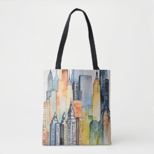 Tote Bag Aquarelle Peint Urbain Cityscape Skyscapers