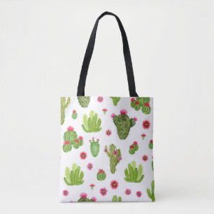 Tote Bag Aquarelle peinte à la main cactus sans couture mot