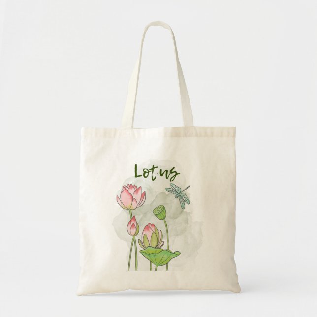 Tote Bag Aquarelle Peinte à la main Lotus rose en fleurs (Devant)