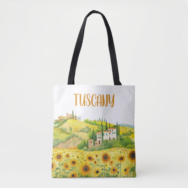 Tote Bag Aquarelle Peinture de tournesols en Toscane Italie (Devant)