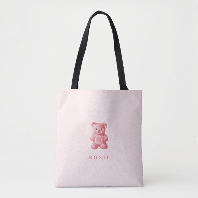 Tote Bag Aquarelle personnalisée Cute rose Gummy Ours (Devant)