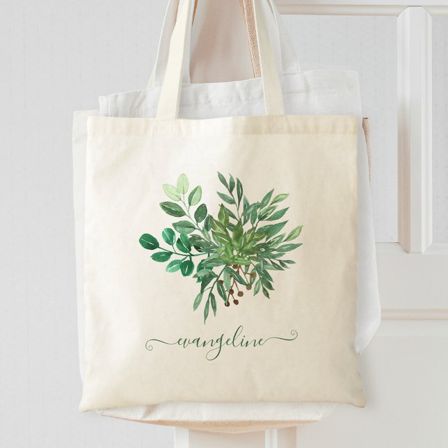 Tote Bag Aquarelle personnalisée en feuilles de verdure bot (Créateur téléchargé)