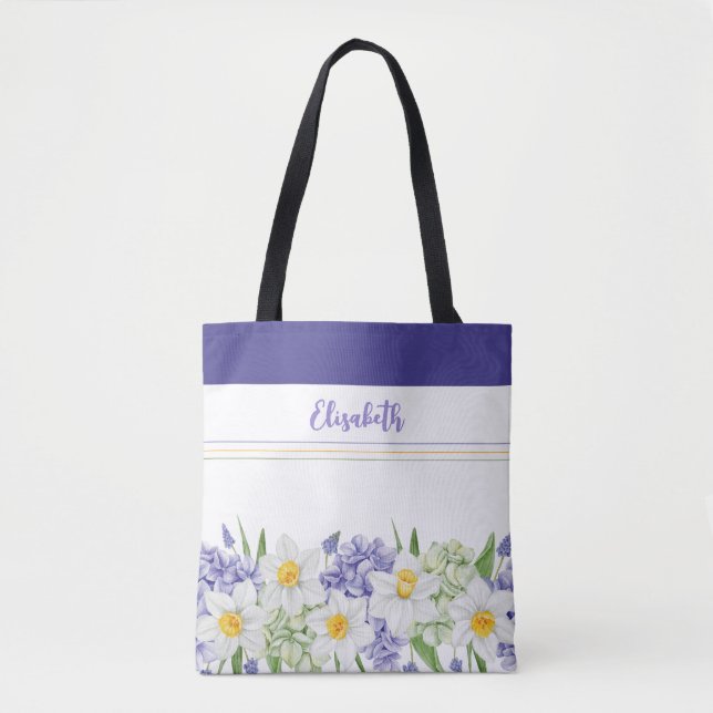 Tote Bag Aquarelle personnalisée Florale - Nom personnalisé (Devant)
