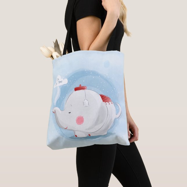 Tote Bag Aquarelle personnalisée Teacup Elephant (De près)