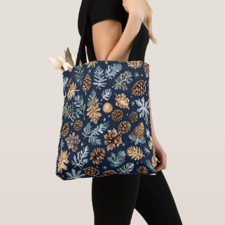 Tote Bag Aquarelle Pine Cônes Motif d'hiver