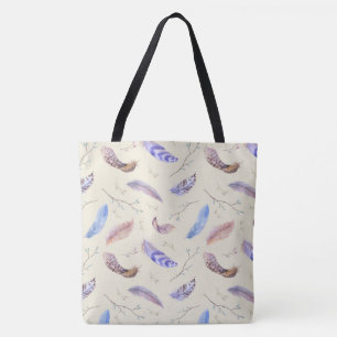 Tote Bag Aquarelle Plumes Feuilles et Branches Motif