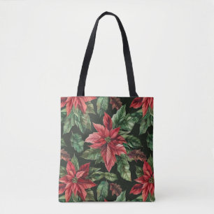 Tote Bag Aquarelle Poinsettia fleur Noël
