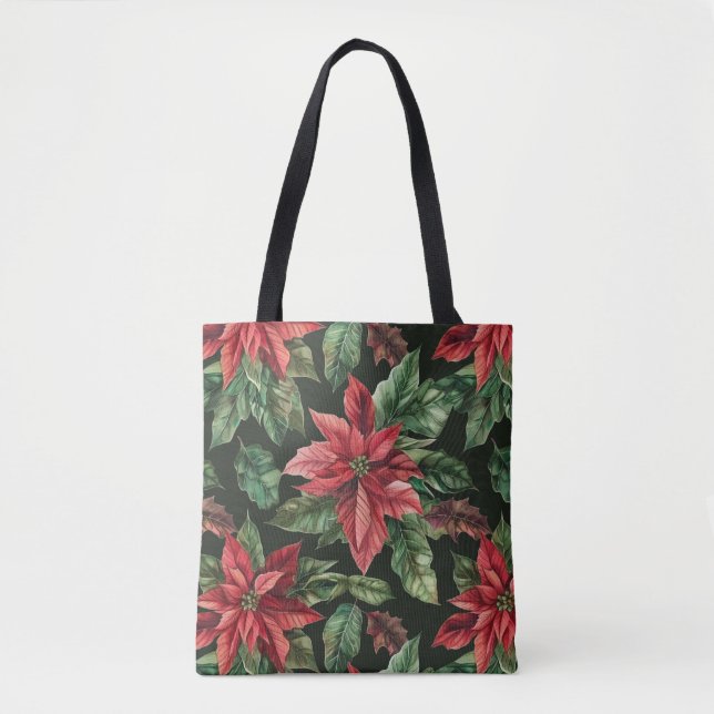 Tote Bag Aquarelle Poinsettia fleur Noël (Devant)