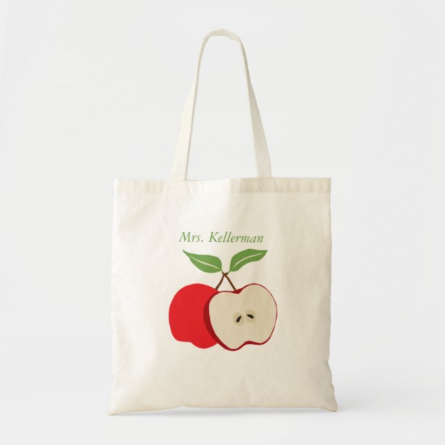 Tote Bag Aquarelle Pomme avec le nom de l'enseignant (Devant)