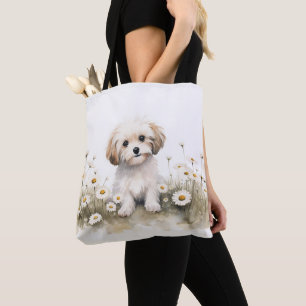 Tote Bag Aquarelle Poodle Chien Dans Les Marguerites