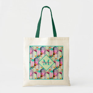 Tote Bag Aquarelle Prickly Pear Cactus Fleurs Monogramme T