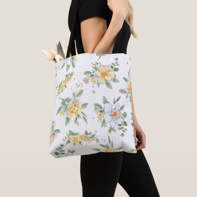 Tote Bag Aquarelle Printemps Fleurs de soleil et marguerite (De près)