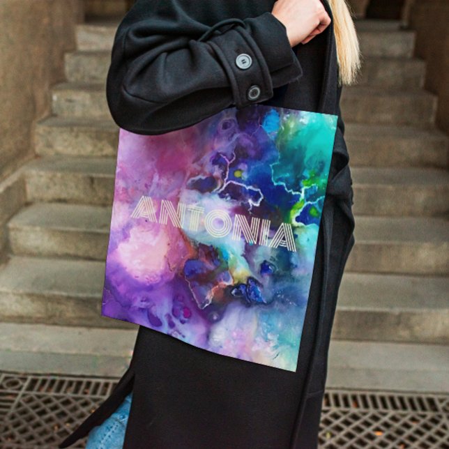 Tote Bag Aquarelle Rainbow Whimsable Nom personnalisable (Créateur téléchargé)