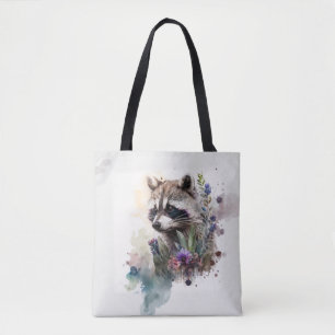 Tote Bag Aquarelle Raton laveur mignon Fleurs de printemps