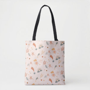 Tote Bag Aquarelle Retro Boho Arc-en-ciel neutre