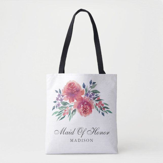 Tote Bag Aquarelle romantique Floral Maid Of Honor (Devant)