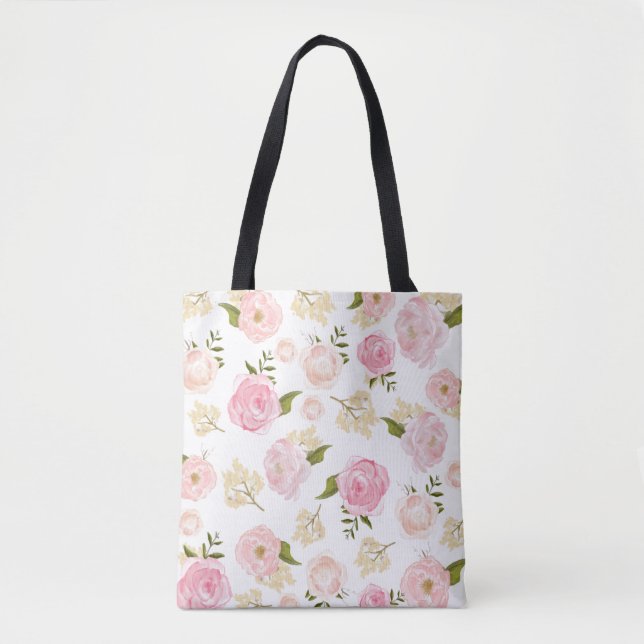 Tote Bag Aquarelle romantique Peonies blanches Motif floral (Devant)
