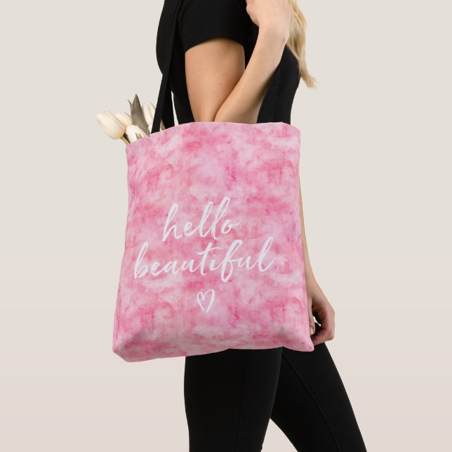 Tote Bag Aquarelle rose bonjour belle (De près)